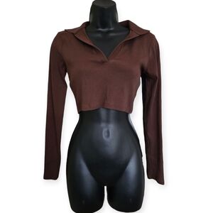 ❤️Zara Brown Long Sleeve Crop Top☆